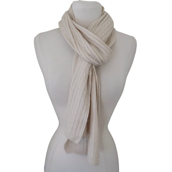 RALPH LAUREN Cable knit Cashmere scarf ivory
